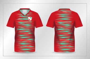Futbol ve futbol tişörtü şablonu için kırmızı ve yeşil turkuaz spor forması