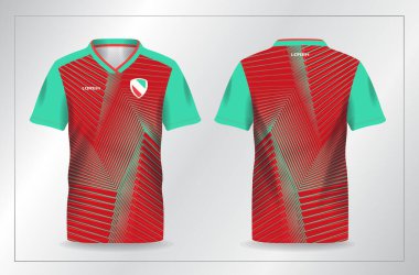 Futbol ve futbol tişörtü şablonu için kırmızı ve yeşil turkuaz spor forması