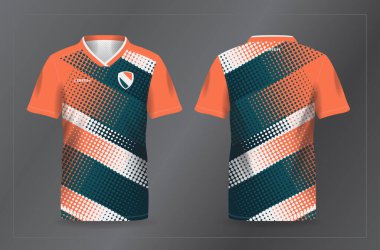 Futbol ve futbol şablonu için mavi adaçayı ve turuncu spor forması