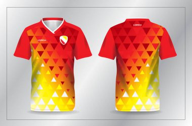 Futbol ve futbol şablonu için soyut kırmızı ve sarı spor forması