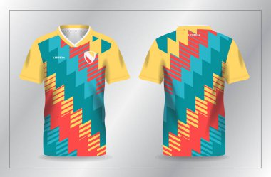 Futbol ve futbol şablonu için soyut turuncu ve turkuaz spor forması