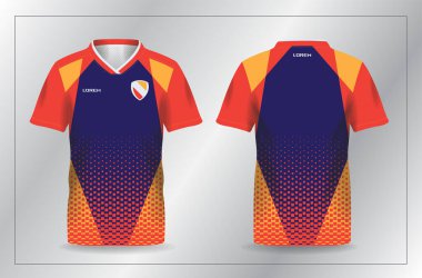 Futbol ve futbol şablonu için mavi turuncu ve sarı spor forma