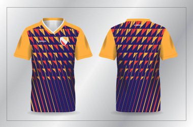 Futbol ve futbol şablonu için mavi turuncu ve sarı spor forma