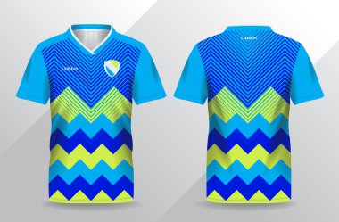 Futbol ve futbol şablonu için mavi ve sarı spor forma