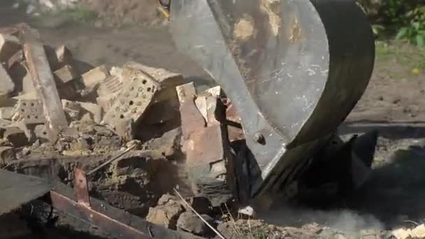 Construction Debris Demolished Buildings Bricks Left Destroyed House Cleaning Territories — Vídeos de Stock