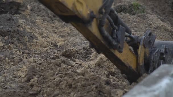 Kotró Működik Építkezésen Készletfelvétel Lényegében Kilátás Kotró Essek Vödör Sárga — Stock videók