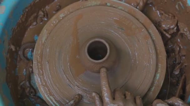 Master Class Poterie Pour Enfants Gros Plan Vase Céramique Semi — Video