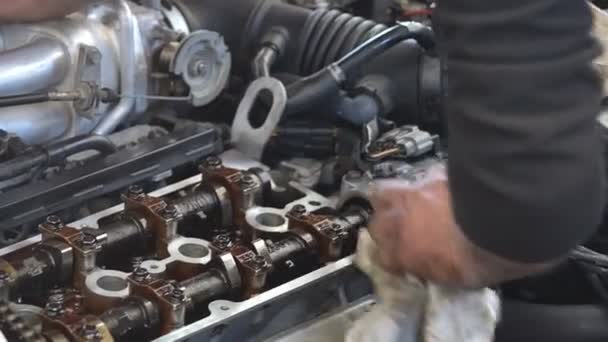 Car Service Station Repair Replacement Mechanisms Worn Parts Various Units — Stock Video