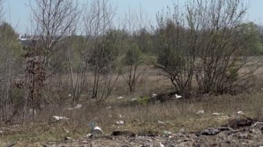 Kirlilik konsepti. Çöplükte ya da çöplükte çöp yığını var. Küresel hasar çevresi. Yapı enkazı.