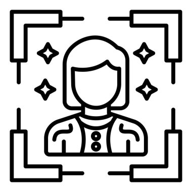 woman with microphone icon. outline female teacher vector line pictogram design.