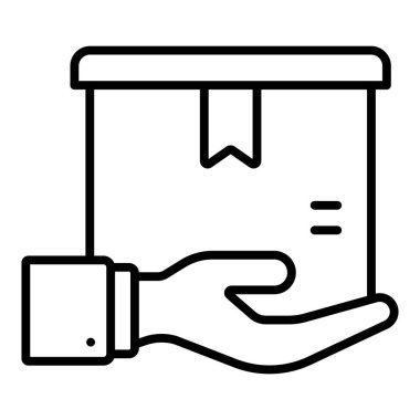 hand holding box with cardboard container icon, vector illustration