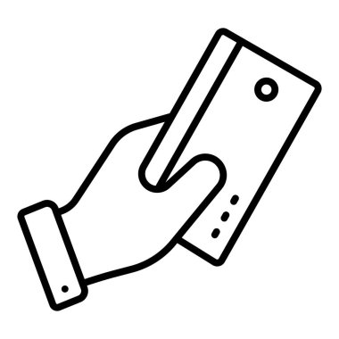 hand holding credit card icon. outline shopping bag vector illustration pictogram. isolated contour symbol