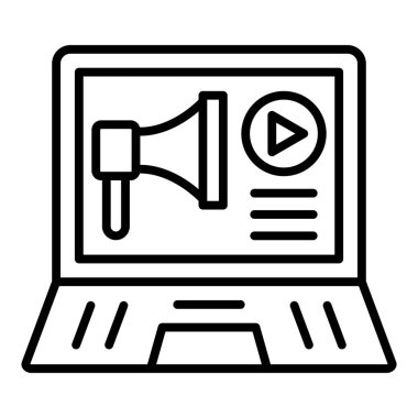 video player with laptop icon. outline music speaker vector symbol stock illustration. isolated on white background.