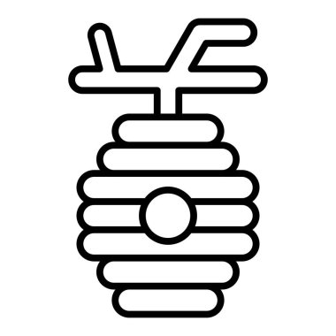 honey icon vector. outline bee holding honeycomb, smiling and half, with a sample for your design.
