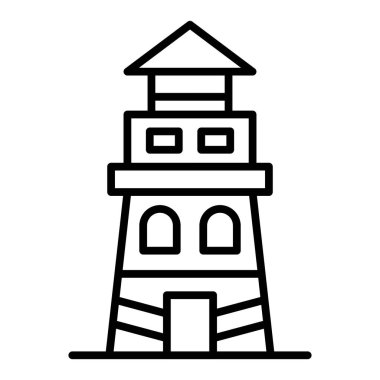deniz feneri simgesi vektörü beyaz arkaplanda izole edildi, kule şeffaf işareti, çizgi ve doğrusal tasarım ögeleri ana hatlarda