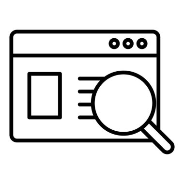 Tarayıcı arama simgesi vektörü. İnce çizgi işareti. İzole edilmiş kontür sembolü gösterimi