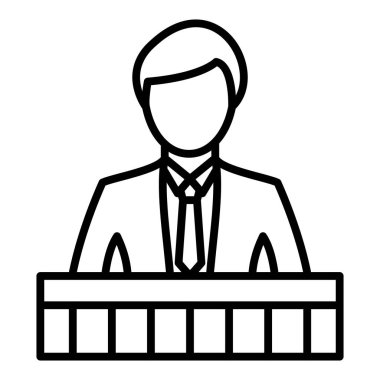 businessman with a bag icon. outline of man with a box vector illustration isolated on white background