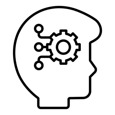 human head with gears icon. outline vector illustration.