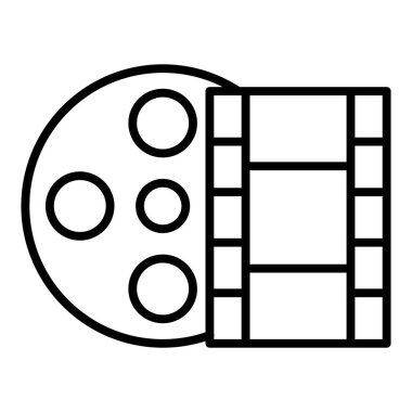 film reel icon. outline cinema camera vector illustration pictogram isolated on white background
