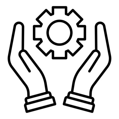 hand holding gear icon. outline vector illustration