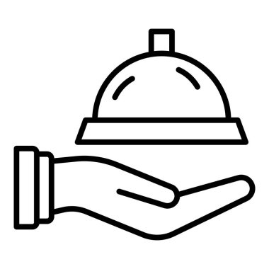 hand holding a tray with a cloche icon. vector illustration