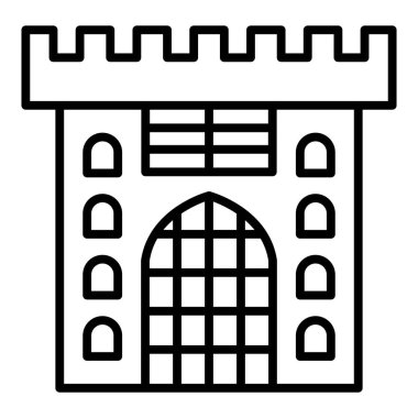 Beyaz arkaplanda izole edilmiş taslak biçimli bina simgesi. kilise sembolü