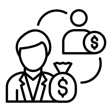 Para çizgisi simgesi, konsept çizimi, sembol, vektör düzlüğü işareti olan iş adamı.