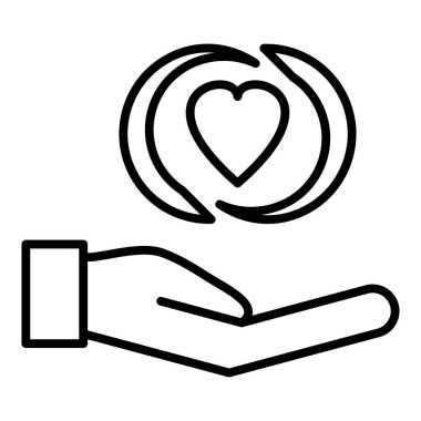 hand with heart symbol icon. outline set of charity vector icons for web design isolated on white background