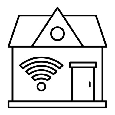 house with solar panel icon. outline smart home vector symbol stock illustration.