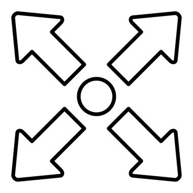 radial arrows vector icon. style is thin line pictogram symbol, white color, rounded angles, gray background