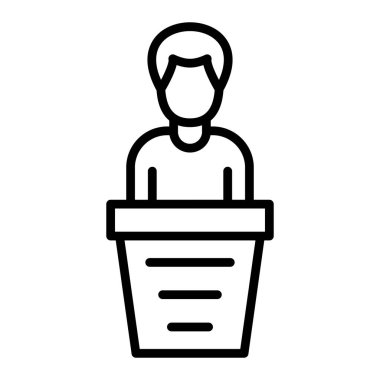 woman with speech bubble line icon, outline vector illustration