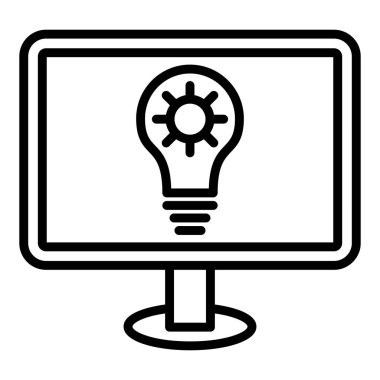 computer monitor with bulb icon. outline illustration of laptop with lamp vector icons for web