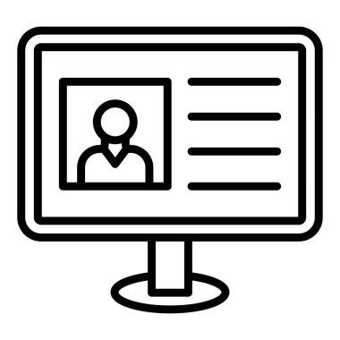 online education vector icon. outline male profile with laptop and human head in thin line style.