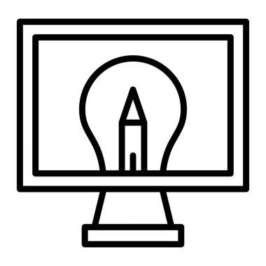 computer monitor with pencil and pen icon. outline illustration of laptop vector icons for web