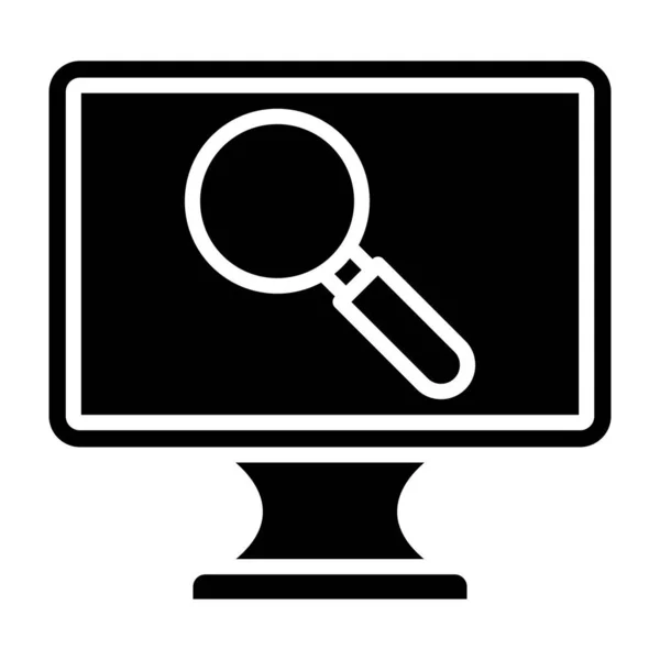 Monitor Computer Con Disegno Illustrazione Vettoriale Lente Ingrandimento — Vettoriale Stock
