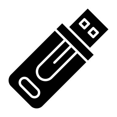 USB flash disk simgesi. Web tasarımı için basit bilgisayar donanım vektör simgeleri çizimi