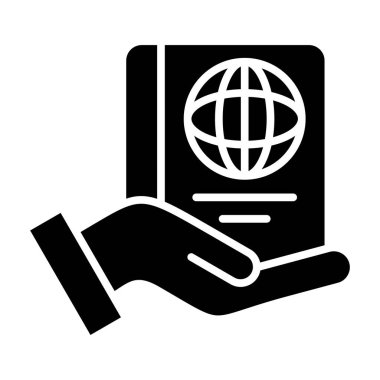 hand holding passport with world map icon vector illustration