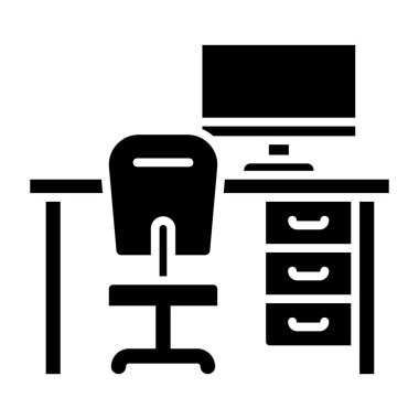 ofis masası simgesi, vektör illüstrasyonu