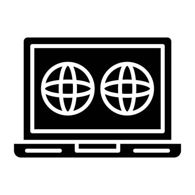küresel ve mobil simgeli dizüstü bilgisayar
