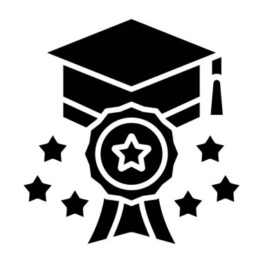 Mezuniyet ikonu vektörü. Diploma tecrit edilmiş. beyaz arkaplanda siyah illüstrasyon.