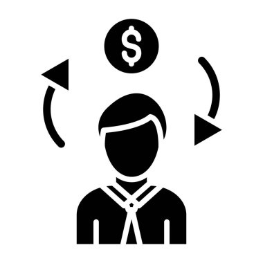 Dolar işareti simgesi olan iş adamı, vektör illüstrasyonu