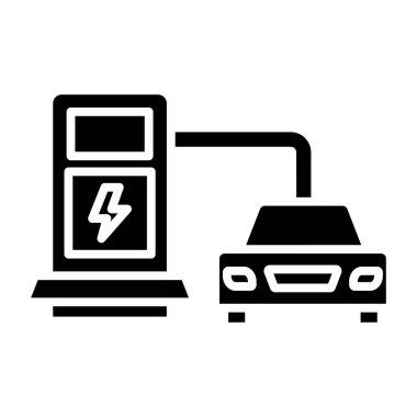 Elektrikli Otomobil İstasyonu. Web simgesi basit illüstrasyon