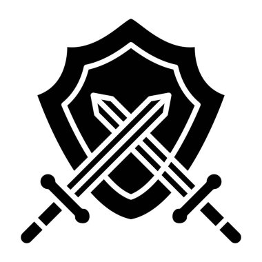 İki Kılıç ve Kalkan simgesi, vektör çizimi basit tasarım