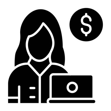 Serbest Çalışan Kadın simgesi, vektör illüstrasyonu