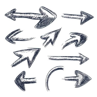 Elle çizilmiş oklar farklı yönlerde, beyaz arkaplan