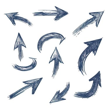 Elle çizilmiş oklar farklı yönlerde, beyaz arkaplan