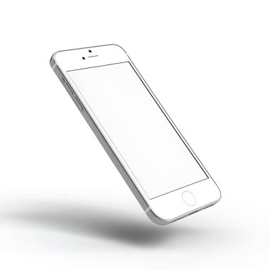 Beyaz arka planda beyaz ekranlı, havada süzülen gerçekçi iPhone karışımı