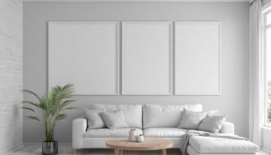 İç kısımda model poster, modern bir tasarımın 3 boyutlu çizimi..