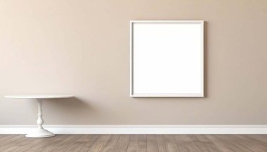 Beyaz duvarı ve ahşap zemini olan boş bir oda. modelleme, 3D görüntüleme, 3D illüstrasyon