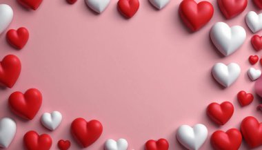 Kırmızı kalpli sevgililer günü arkaplanı. 3 Boyutlu Hazırlama.